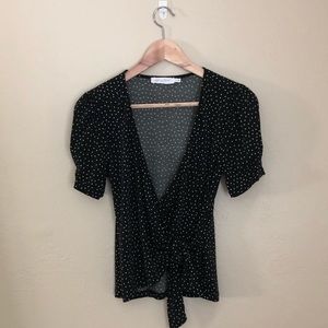 All In Favor Black and white Tie Wrap Front Top